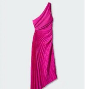 Mango One-Shoulder Hot Pink Dress